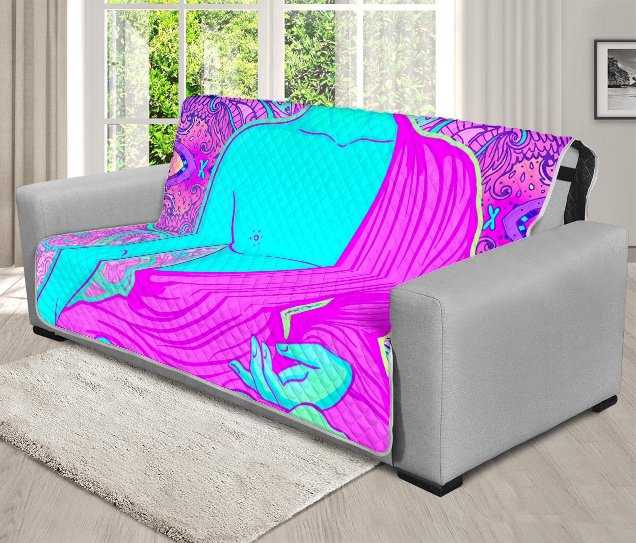 Purple And Teal Buddha Print Futon Protector