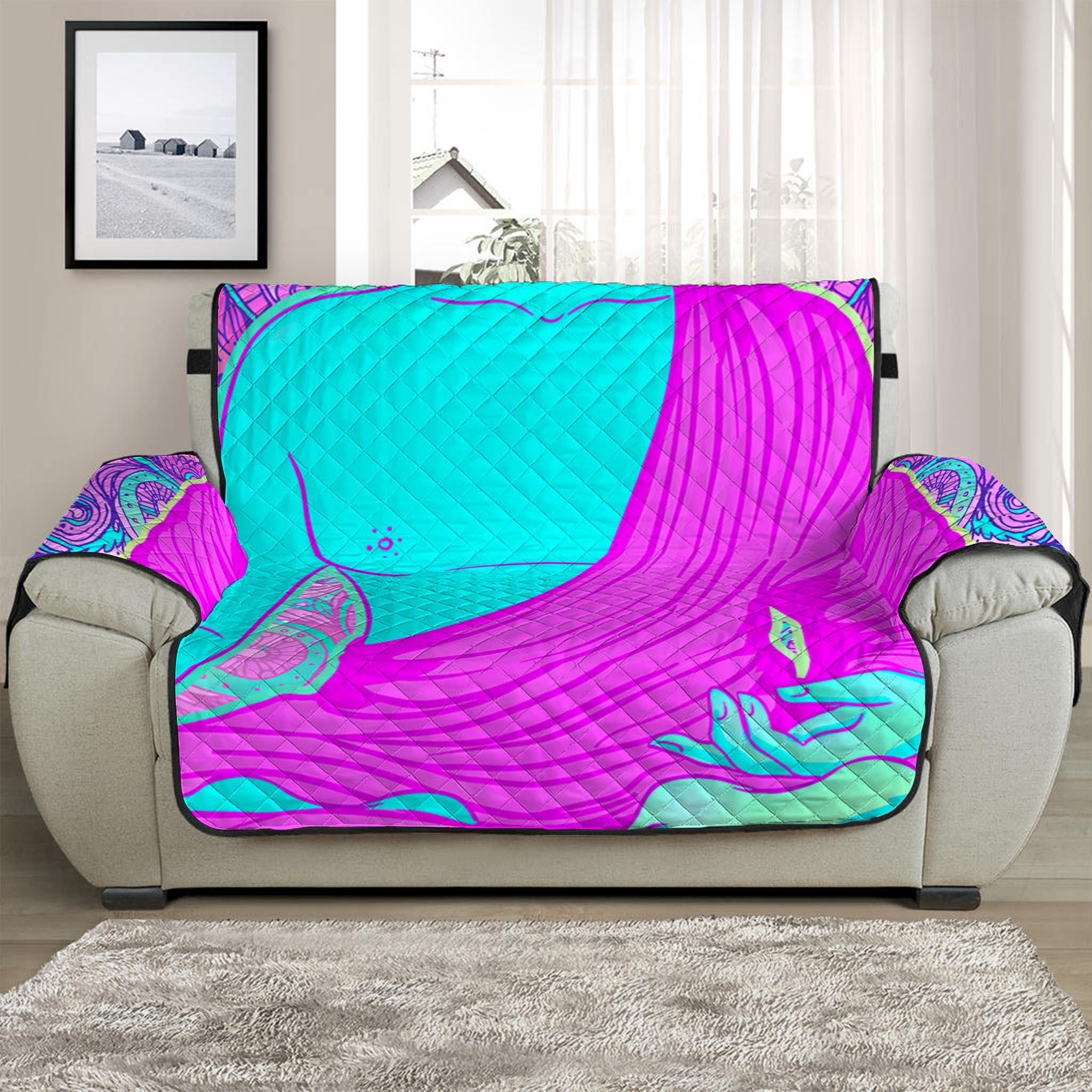 Purple And Teal Buddha Print Half Sofa Protector