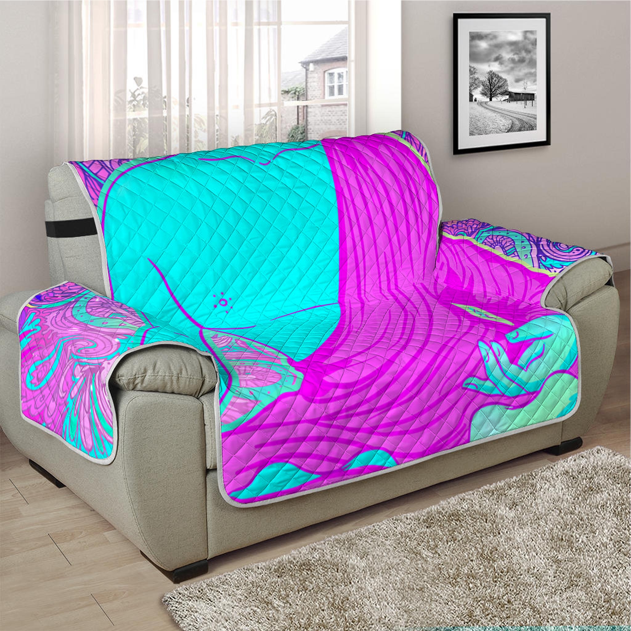 Purple And Teal Buddha Print Half Sofa Protector