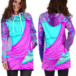 Purple And Teal Buddha Print Hoodie Dress GearFrost