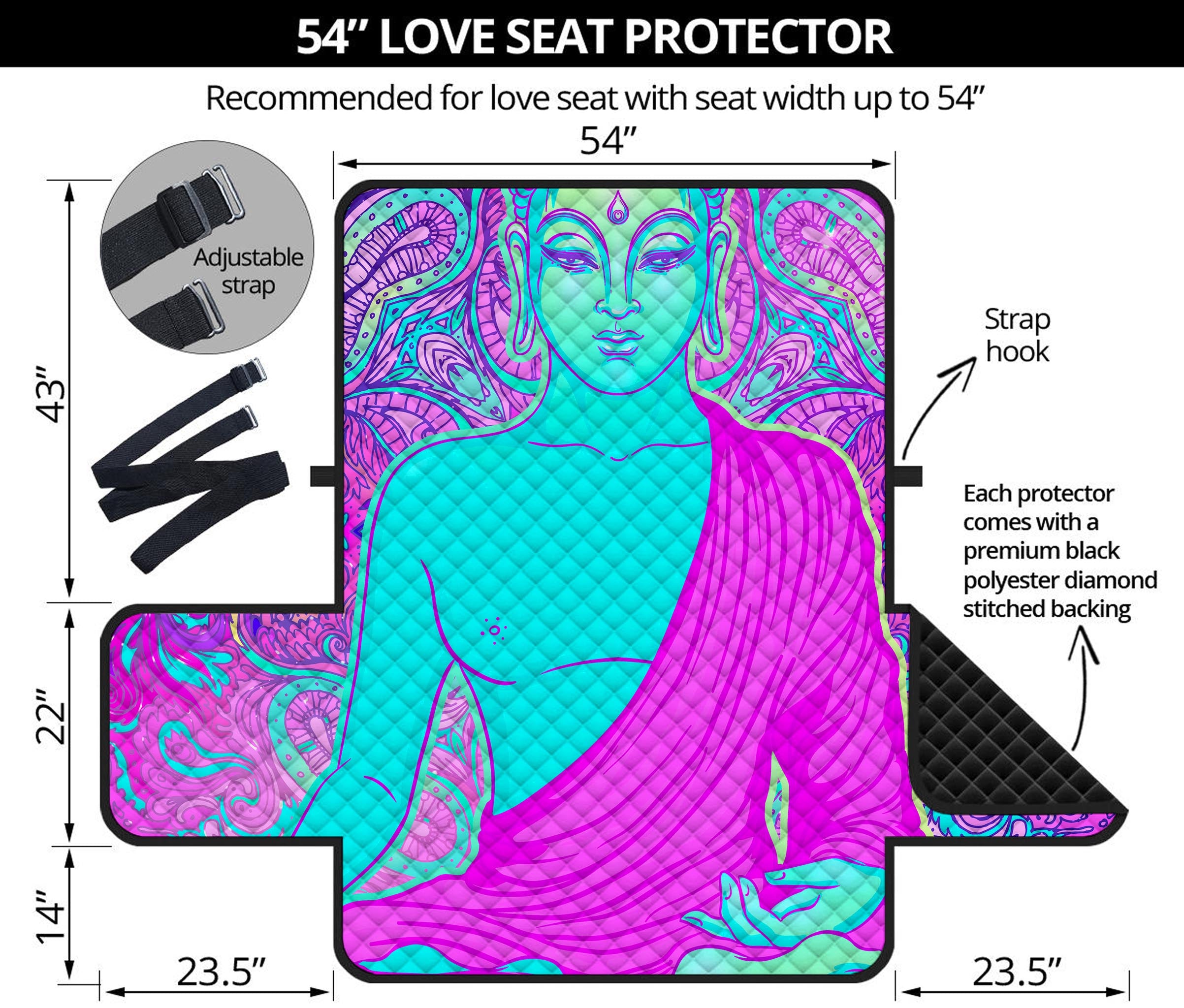 Purple And Teal Buddha Print Loveseat Protector