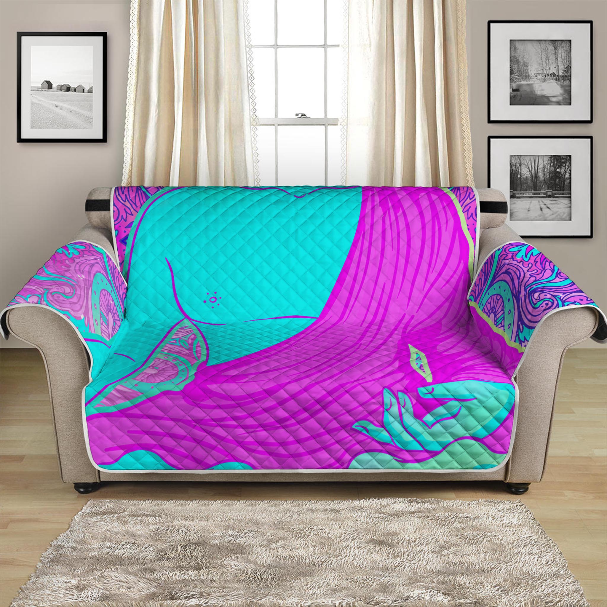 Purple And Teal Buddha Print Loveseat Protector