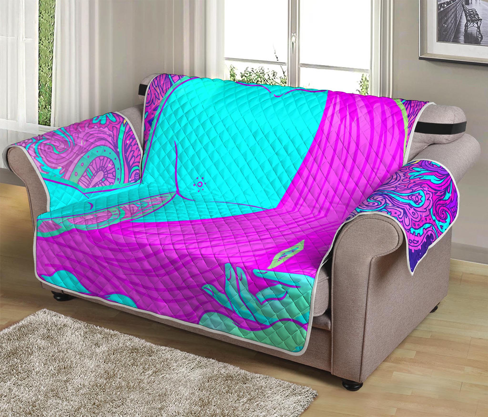 Purple And Teal Buddha Print Loveseat Protector