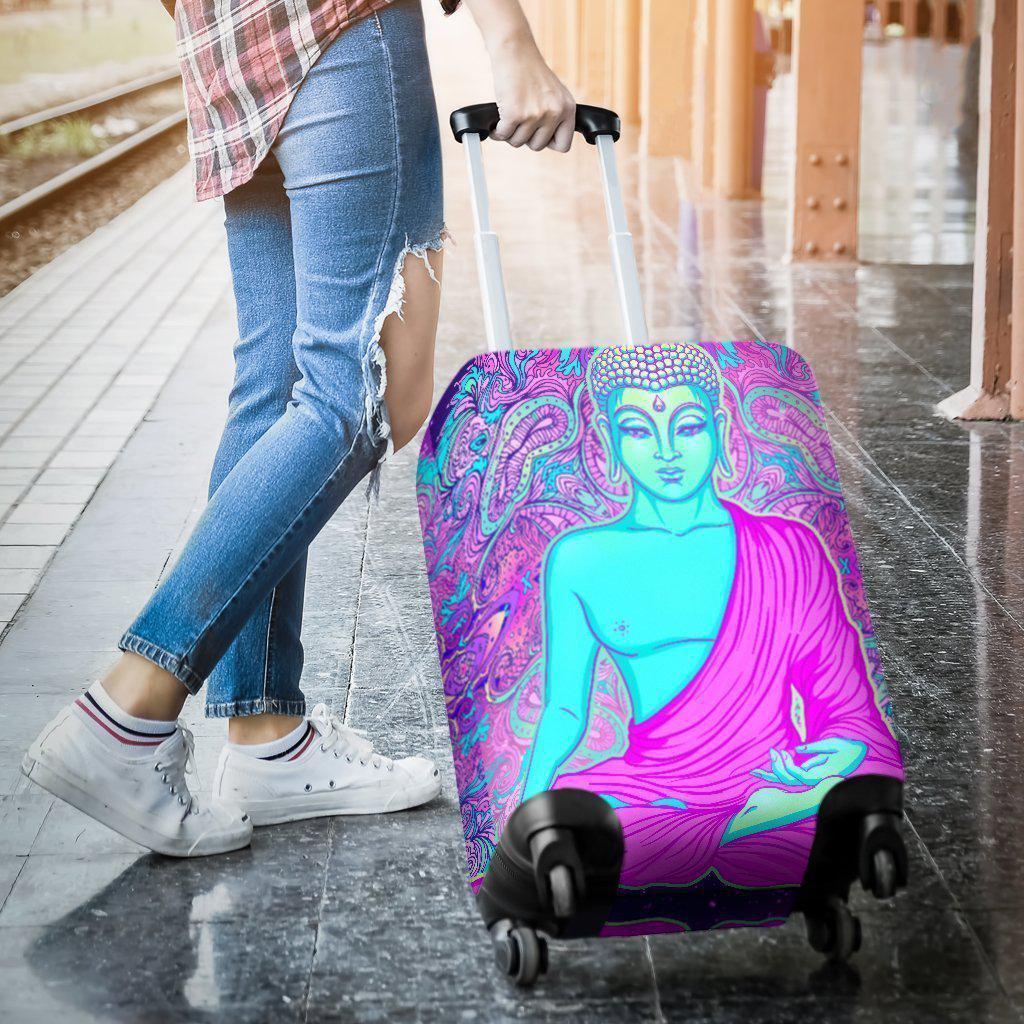 Purple And Teal Buddha Print Luggage Cover GearFrost