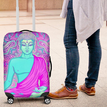 Purple And Teal Buddha Print Luggage Cover GearFrost