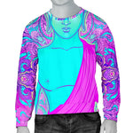 Purple And Teal Buddha Print Men's Crewneck Sweatshirt GearFrost