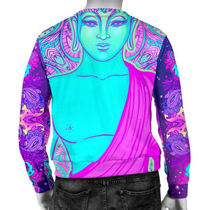 Purple And Teal Buddha Print Men's Crewneck Sweatshirt GearFrost