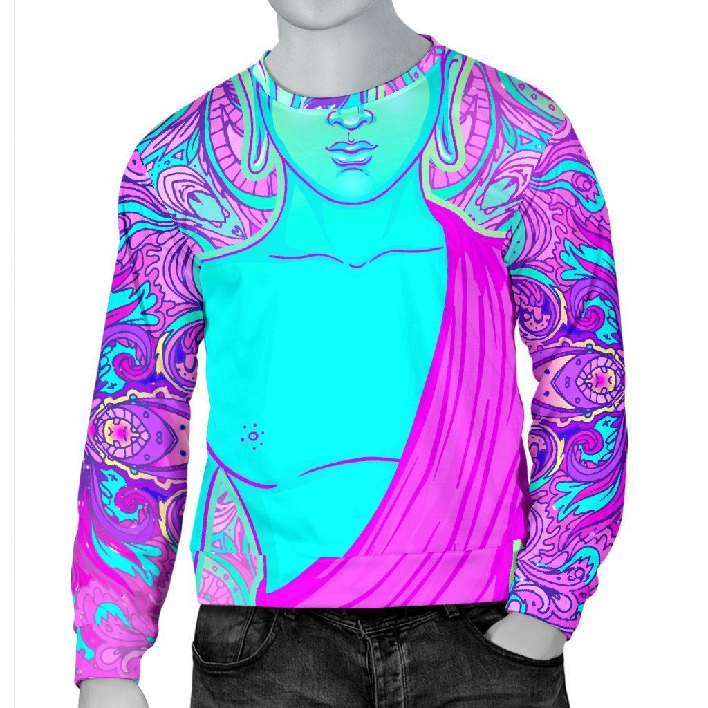 Purple And Teal Buddha Print Men's Crewneck Sweatshirt GearFrost