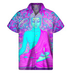 Purple And Teal Buddha Print Men's Short Sleeve Shirt