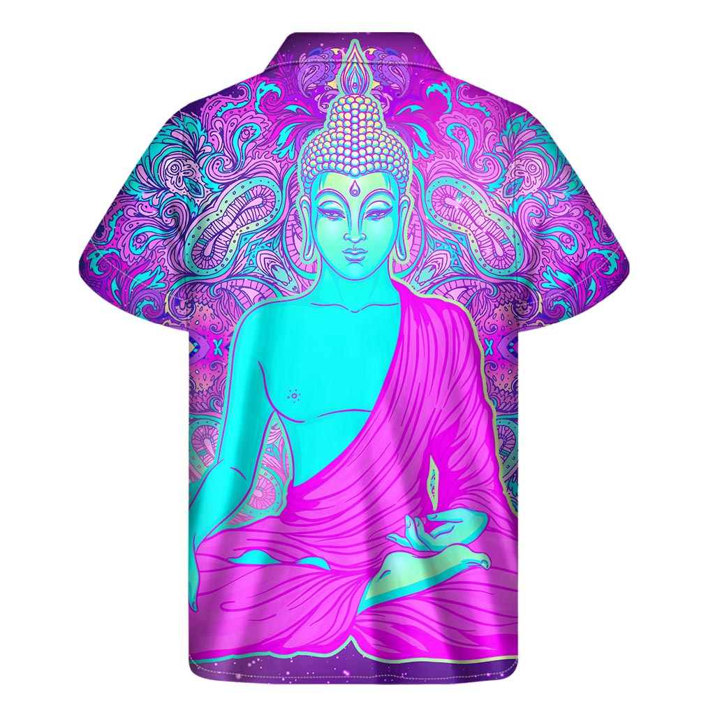 Purple And Teal Buddha Print Men's Short Sleeve Shirt