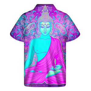 Purple And Teal Buddha Print Men's Short Sleeve Shirt