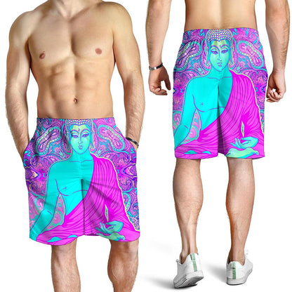 Purple And Teal Buddha Print Men's Shorts
