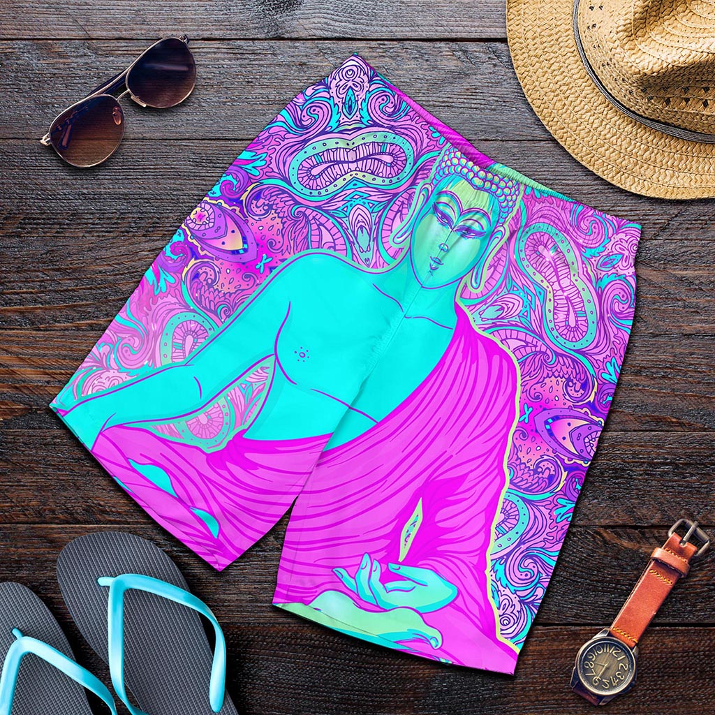 Purple And Teal Buddha Print Men's Shorts