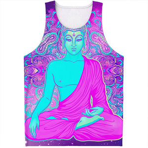 Purple And Teal Buddha Print Men's Tank Top