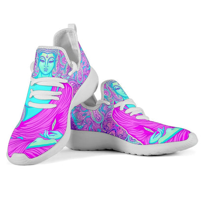 Purple And Teal Buddha Print Mesh Knit Shoes GearFrost