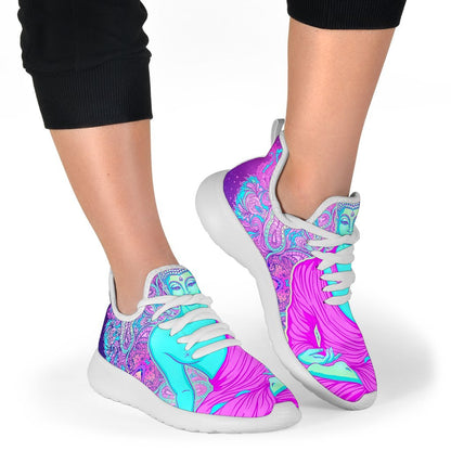 Purple And Teal Buddha Print Mesh Knit Shoes GearFrost