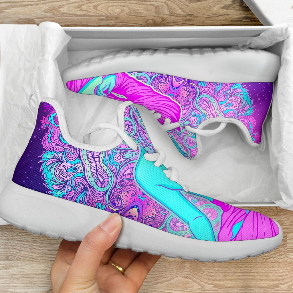 Purple And Teal Buddha Print Mesh Knit Shoes GearFrost