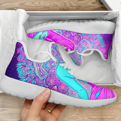 Purple And Teal Buddha Print Mesh Knit Shoes GearFrost
