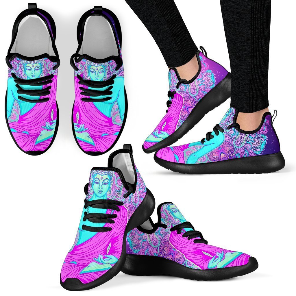 Purple And Teal Buddha Print Mesh Knit Shoes GearFrost