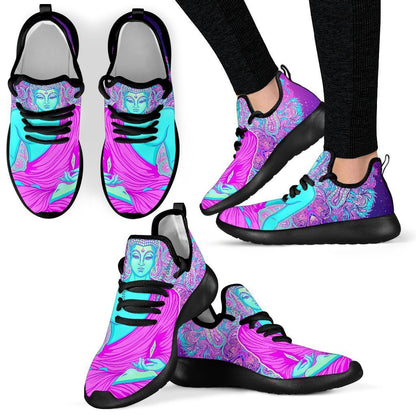 Purple And Teal Buddha Print Mesh Knit Shoes GearFrost