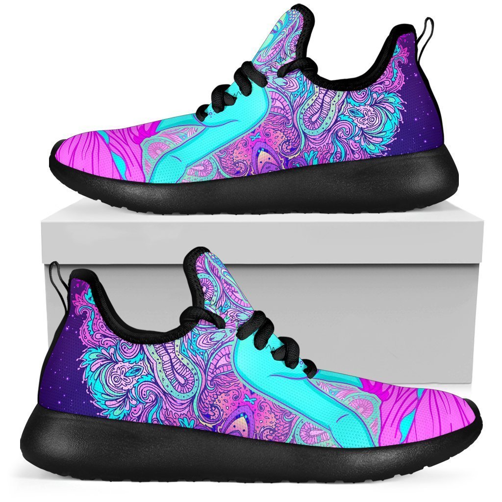 Purple And Teal Buddha Print Mesh Knit Shoes GearFrost