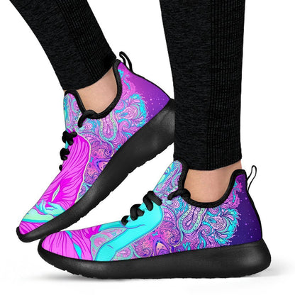 Purple And Teal Buddha Print Mesh Knit Shoes GearFrost