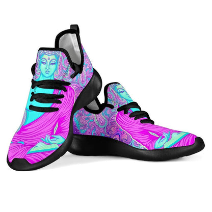 Purple And Teal Buddha Print Mesh Knit Shoes GearFrost