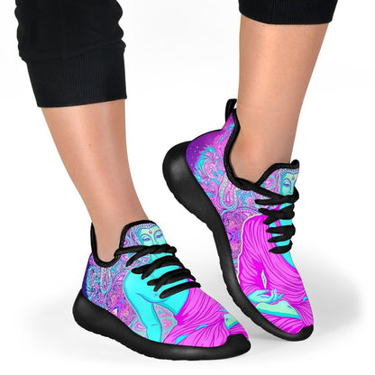 Purple And Teal Buddha Print Mesh Knit Shoes GearFrost