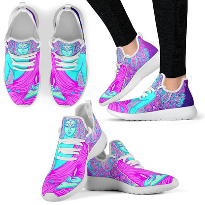 Purple And Teal Buddha Print Mesh Knit Shoes GearFrost