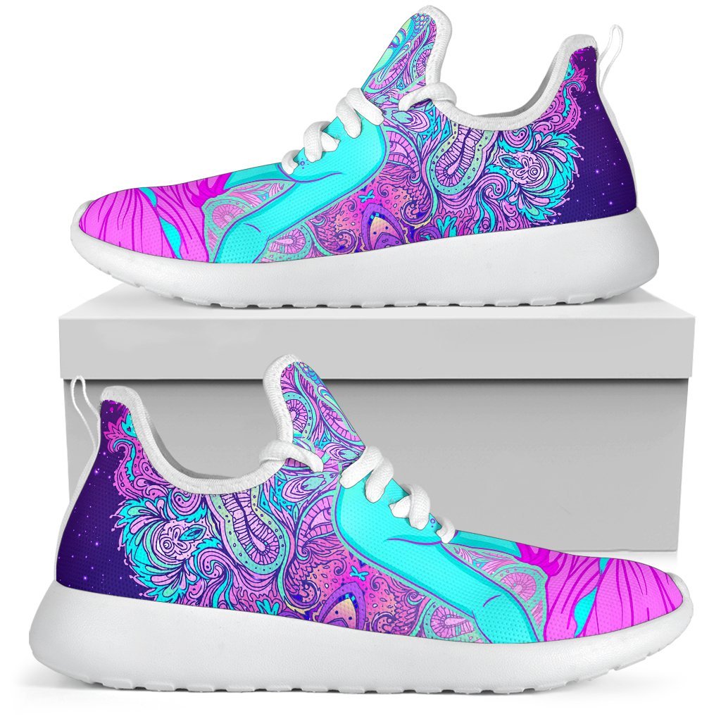 Purple And Teal Buddha Print Mesh Knit Shoes GearFrost