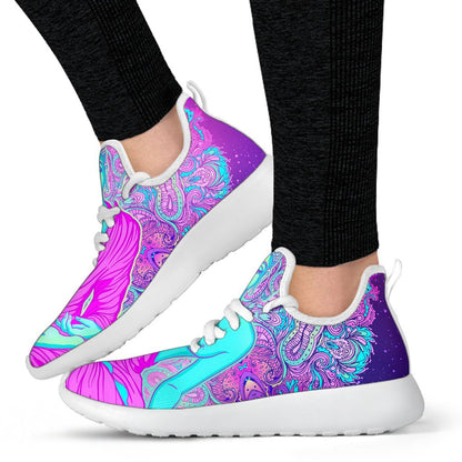 Purple And Teal Buddha Print Mesh Knit Shoes GearFrost