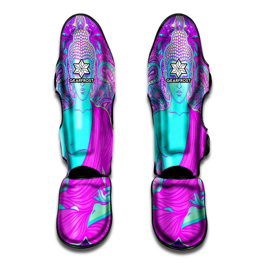 Purple And Teal Buddha Print Muay Thai Shin Guard