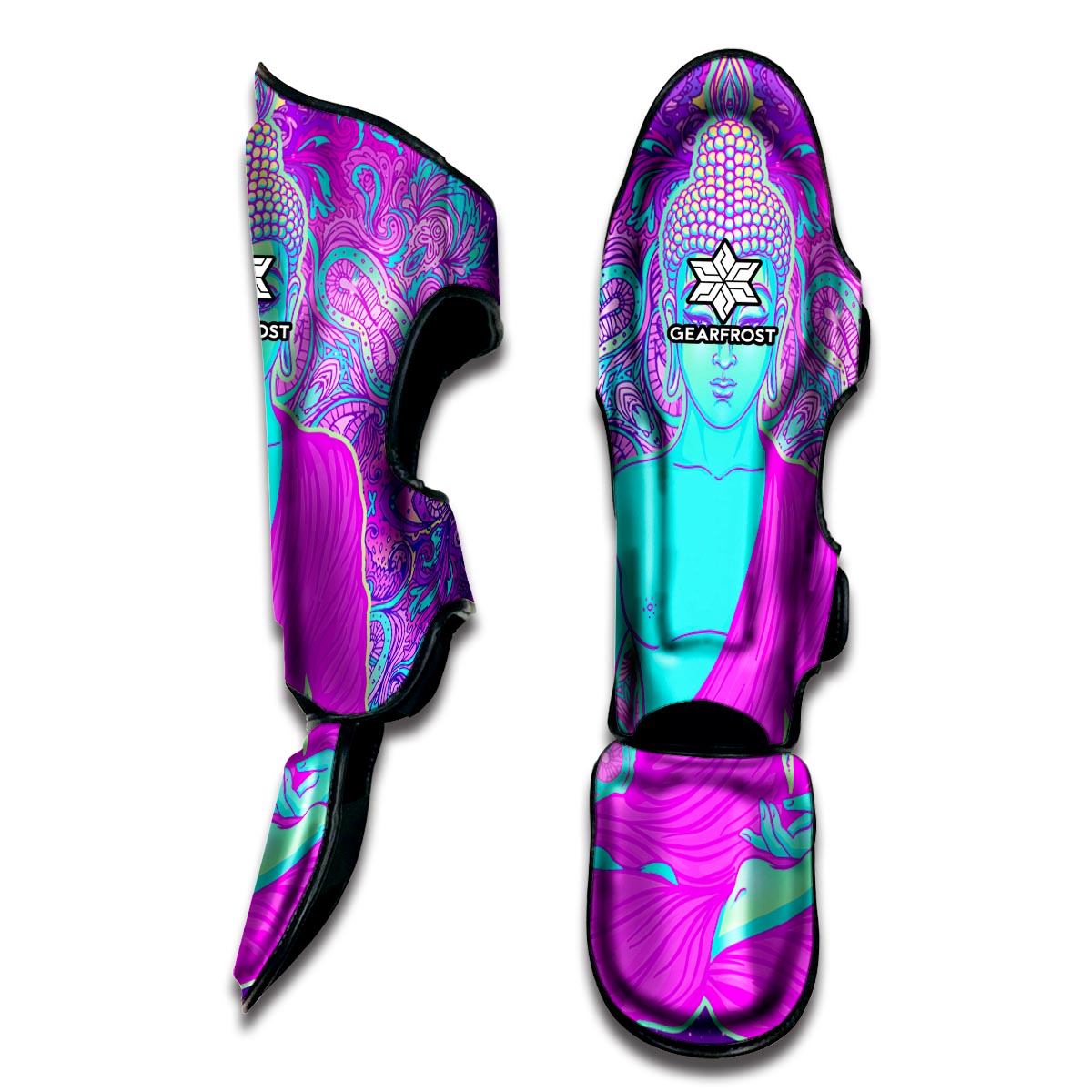 Purple And Teal Buddha Print Muay Thai Shin Guard