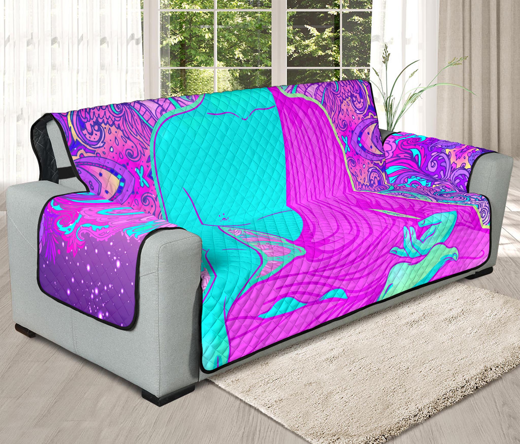 Purple And Teal Buddha Print Oversized Sofa Protector