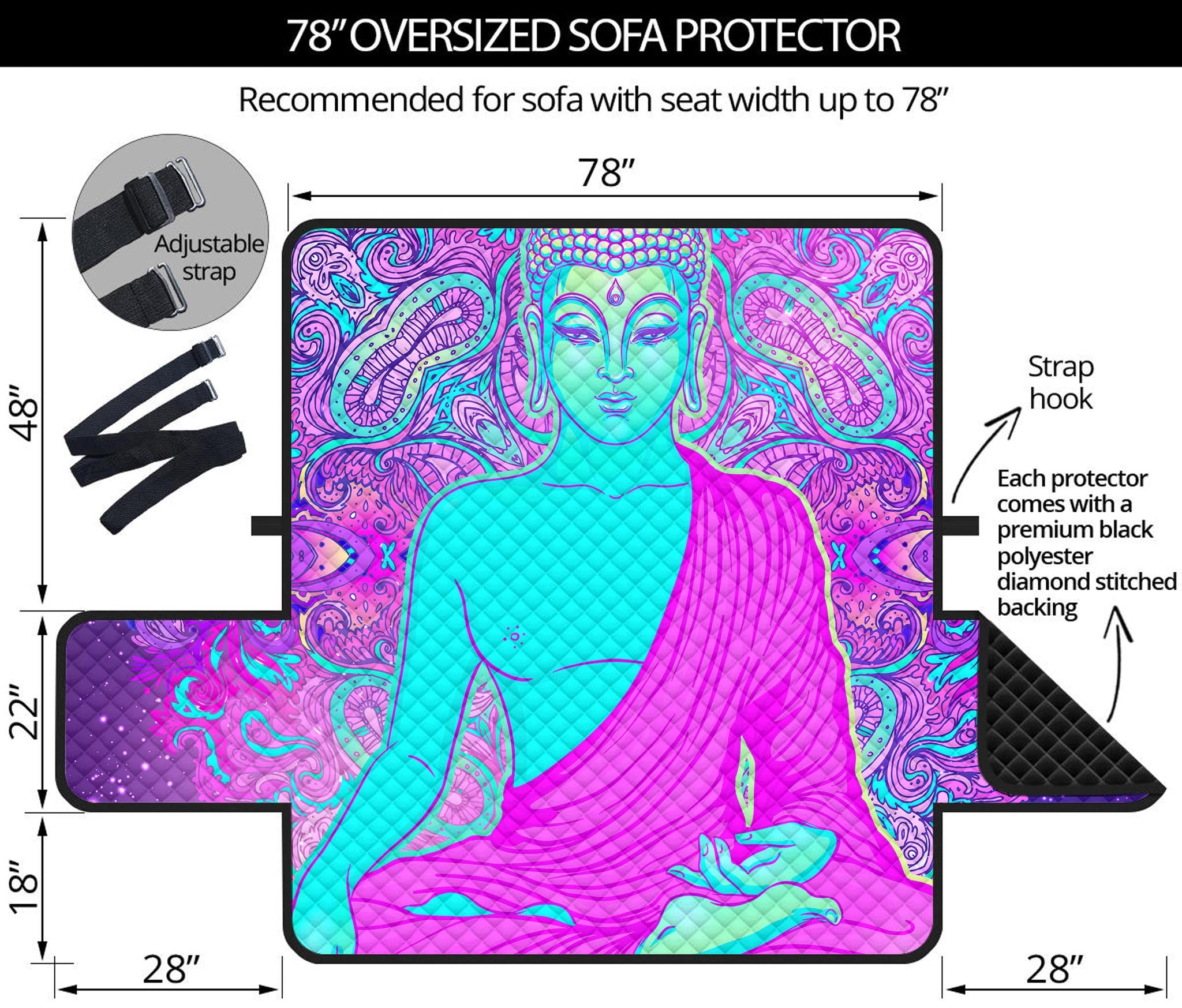 Purple And Teal Buddha Print Oversized Sofa Protector