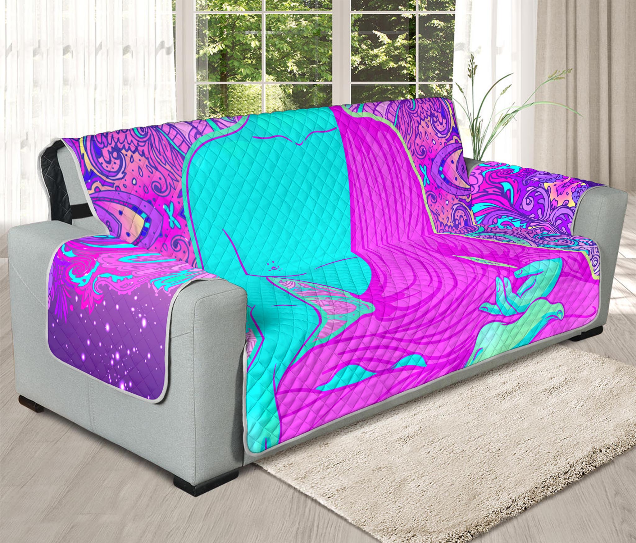 Purple And Teal Buddha Print Oversized Sofa Protector