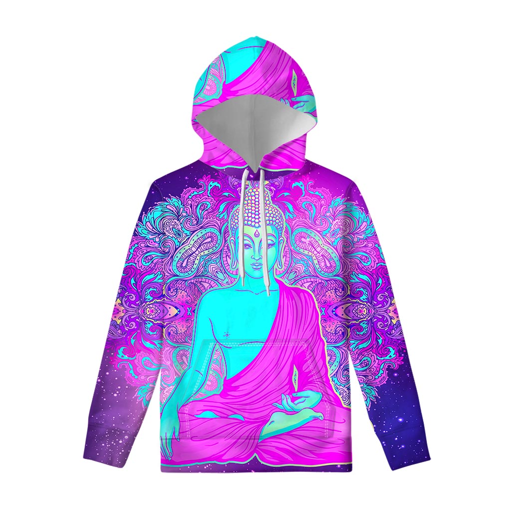 Purple And Teal Buddha Print Pullover Hoodie