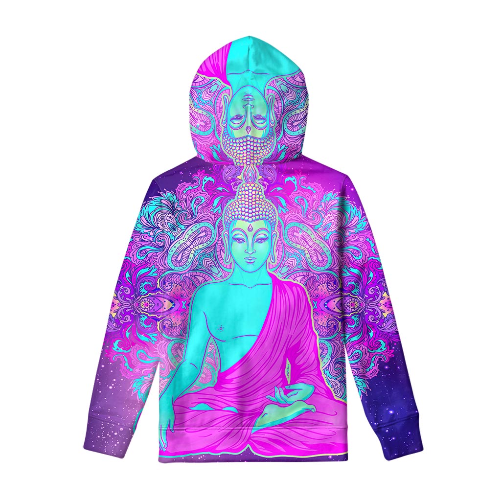 Purple And Teal Buddha Print Pullover Hoodie