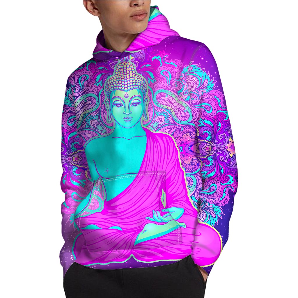 Purple And Teal Buddha Print Pullover Hoodie