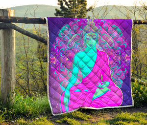 Purple And Teal Buddha Print Quilt