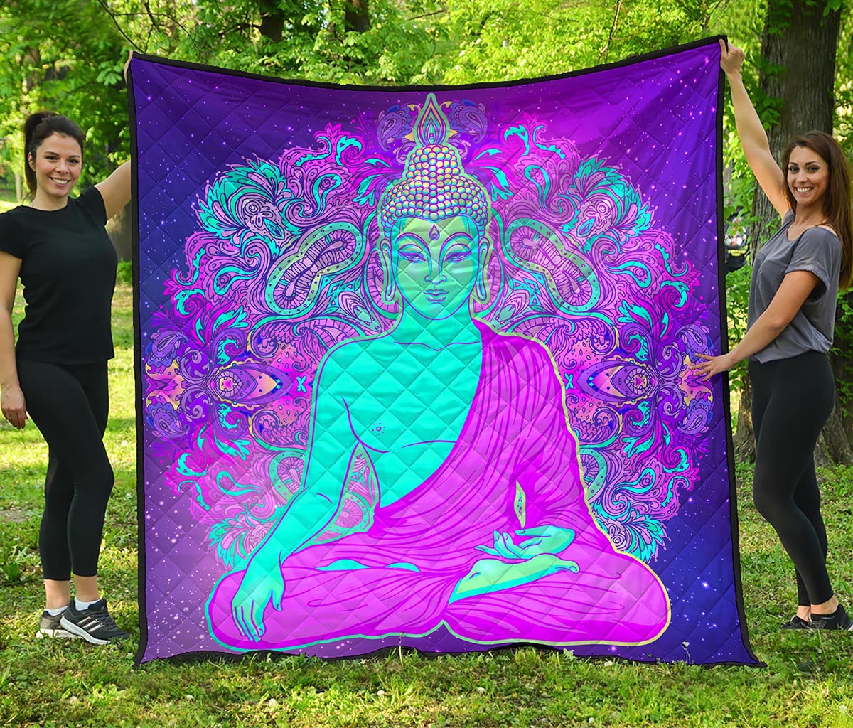 Purple And Teal Buddha Print Quilt