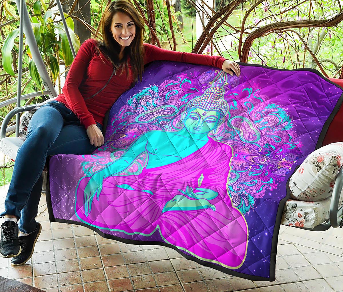 Purple And Teal Buddha Print Quilt