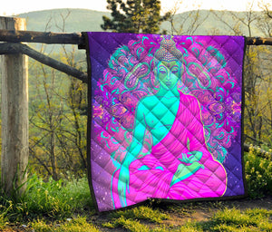 Purple And Teal Buddha Print Quilt