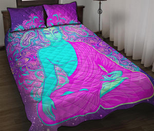 Purple And Teal Buddha Print Quilt Bed Set