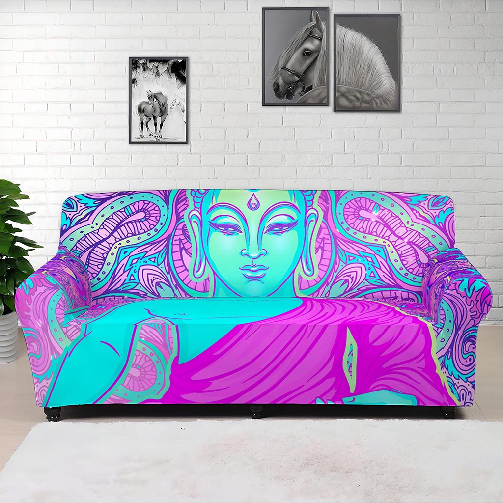 Purple And Teal Buddha Print Sofa Cover