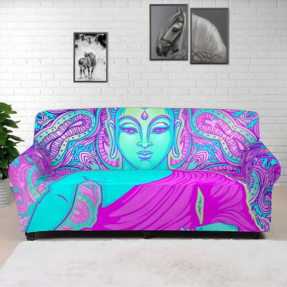 Purple And Teal Buddha Print Sofa Cover