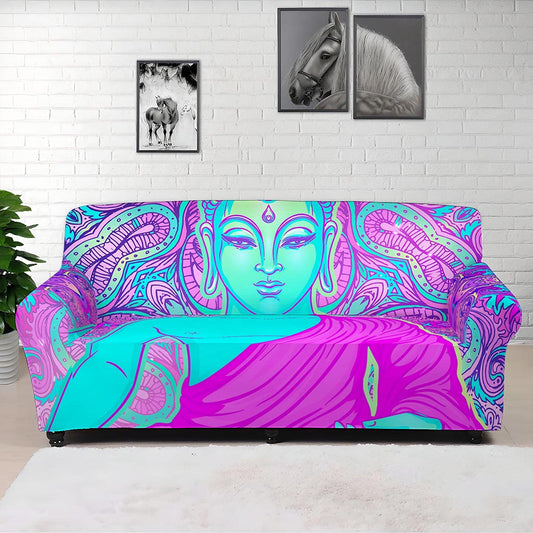 Purple And Teal Buddha Print Sofa Cover