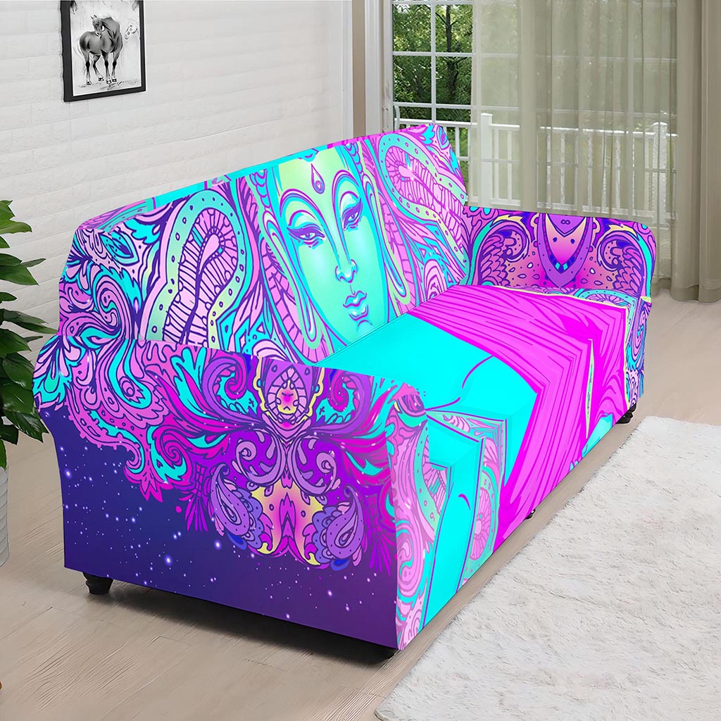 Purple And Teal Buddha Print Sofa Cover