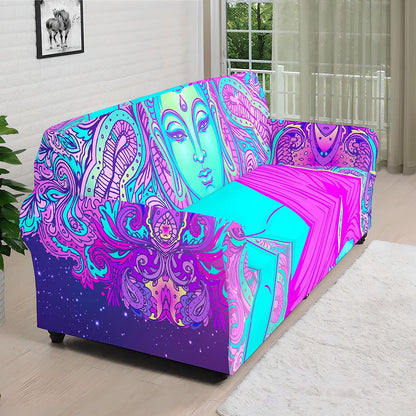 Purple And Teal Buddha Print Sofa Cover