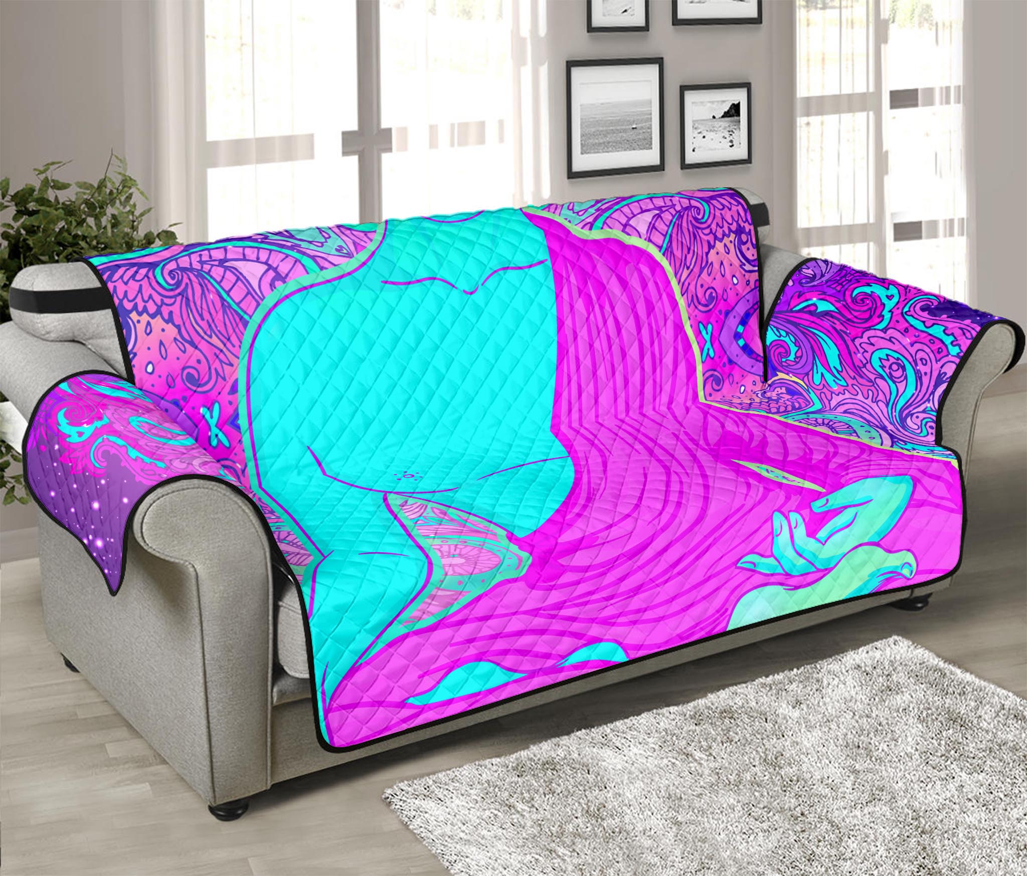 Purple And Teal Buddha Print Sofa Protector